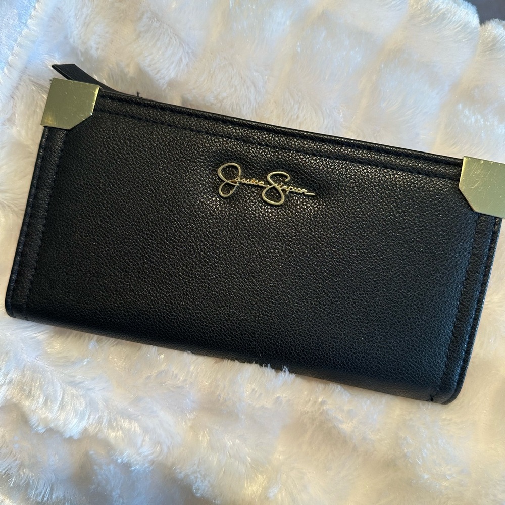 Jessica Simpson Black Wallet with Gold Corners